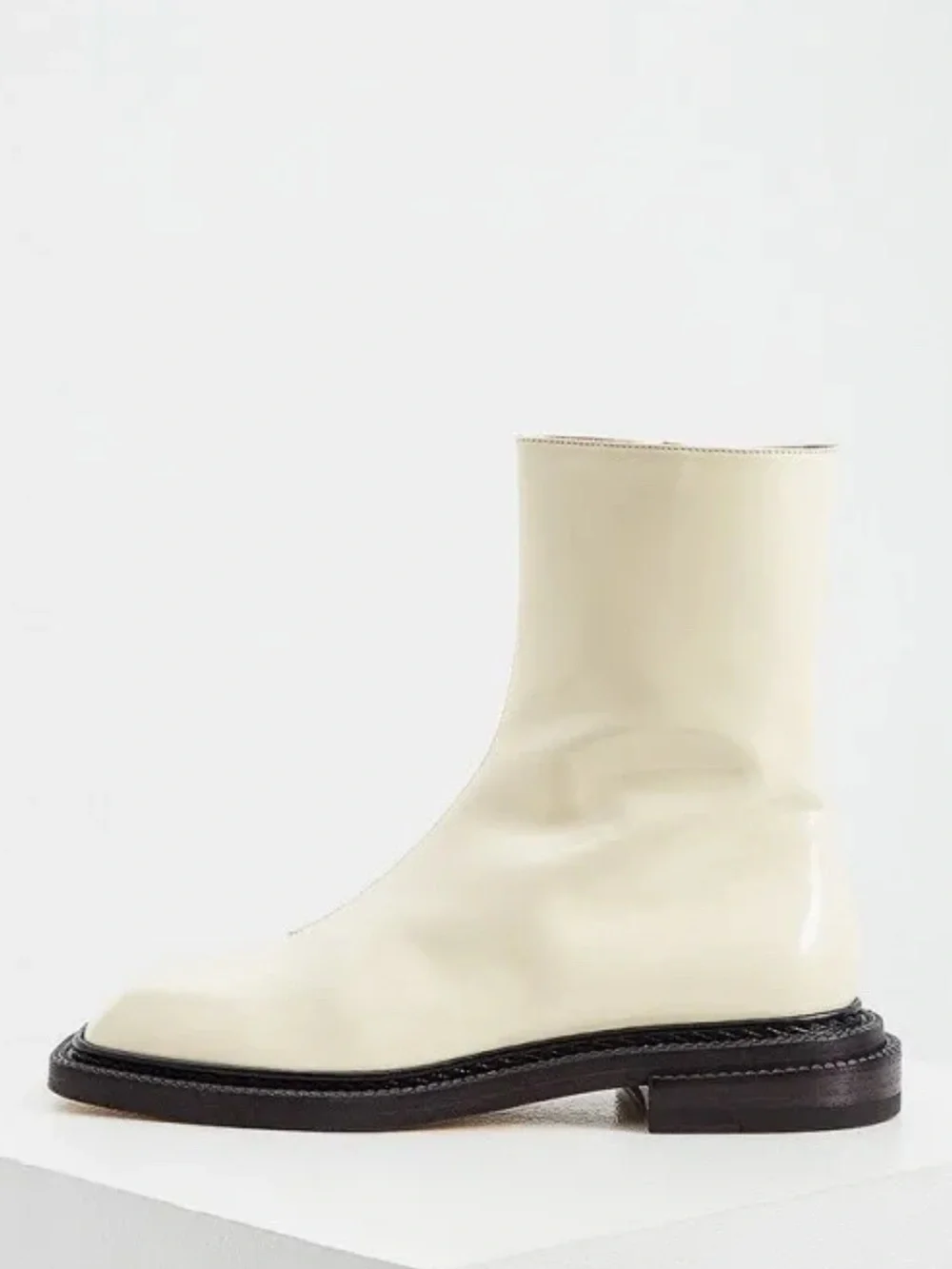 Sportmax by Max Mara Aiello Patent Leather Ankle Boots Ivory Shoes IT 39 US 9